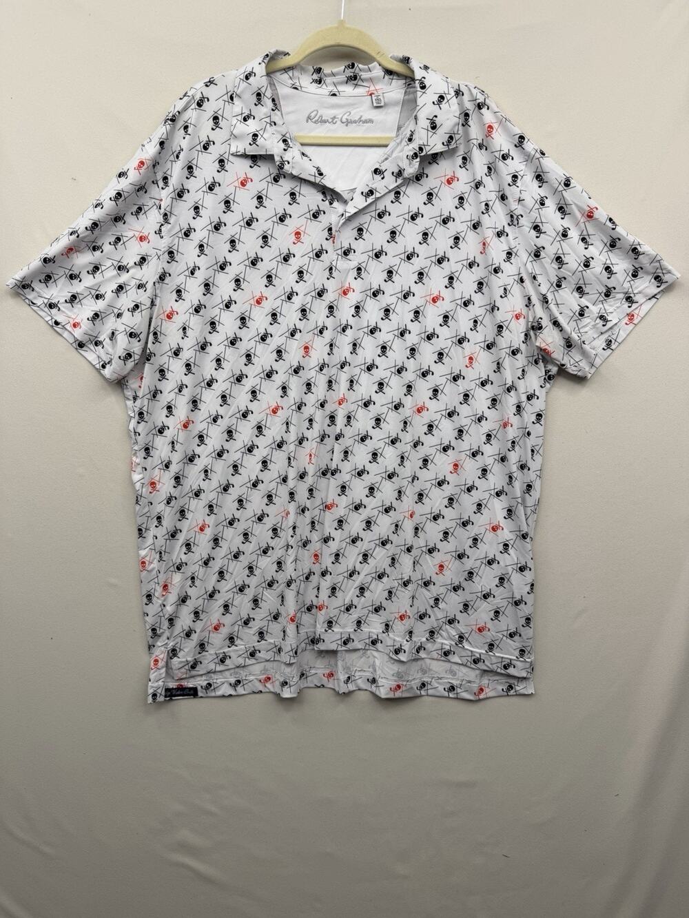 Robert Graham Men's 3XL Skull Golf Polo Shirt White Classic Fit Performance